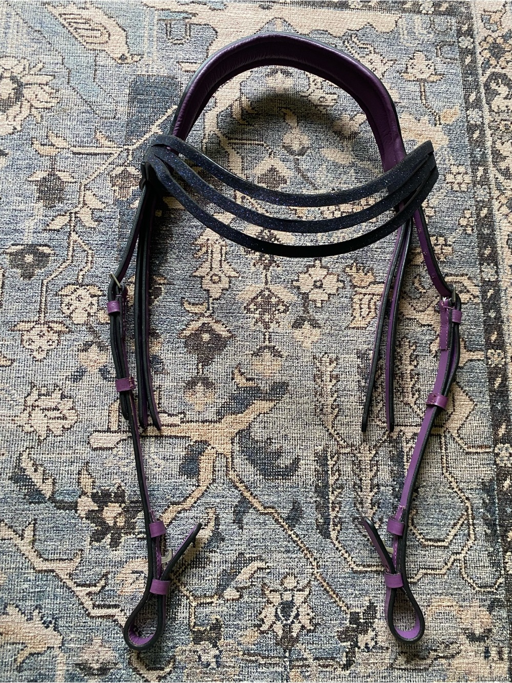 Purple Leather Headstall with Blue Accents